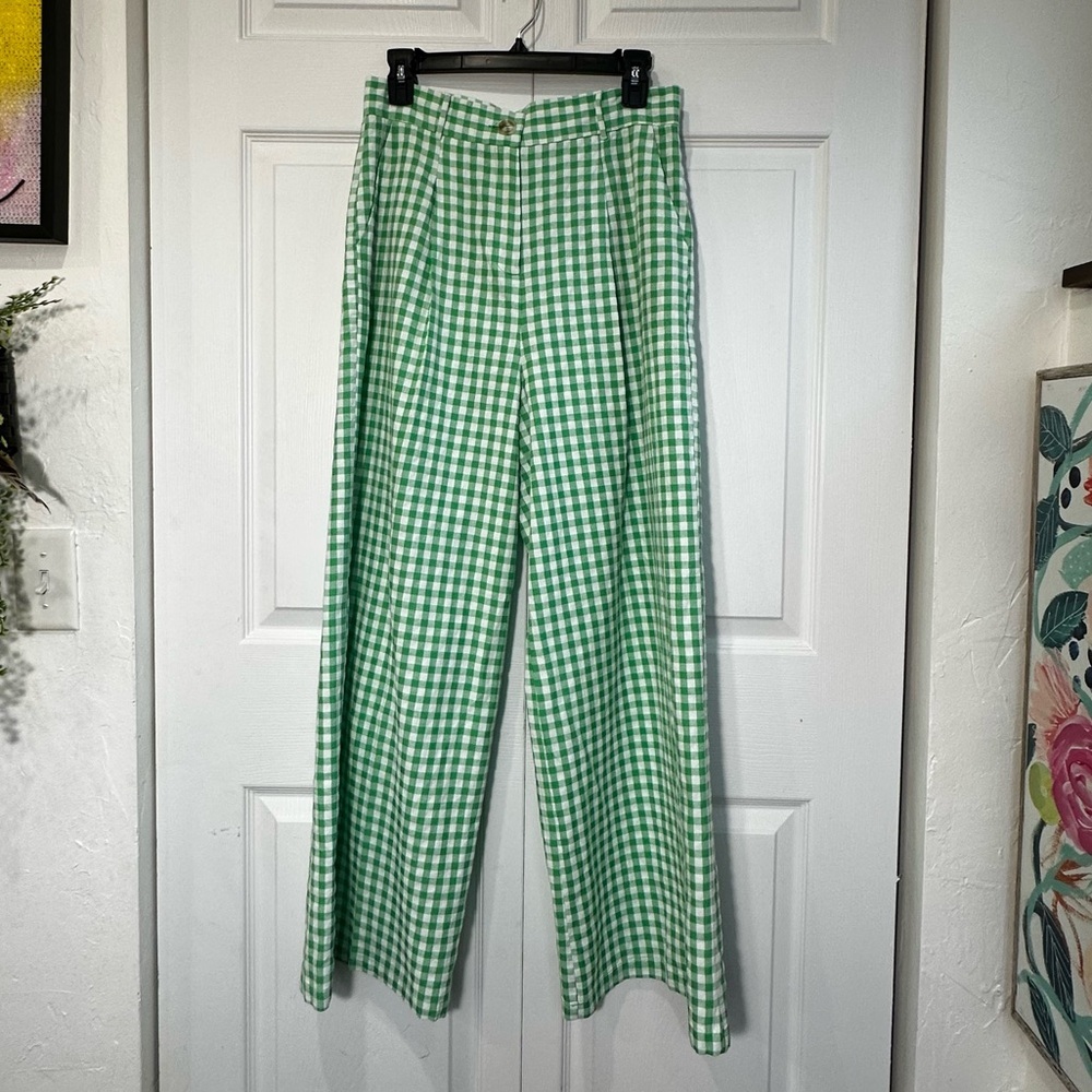 FRNCH Paris Gingham Trouser Green Cotton Blend Size L Like New